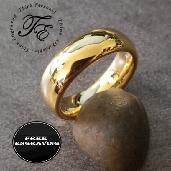 Personalized Men's Real Gold Tungsten Wedding Ring Dome Band 14k Gold Coated - Picture 1 of 10